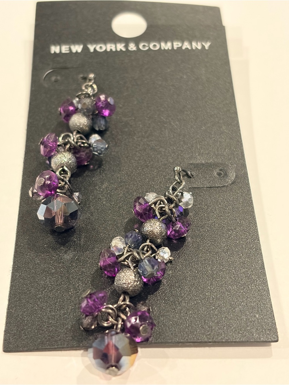 Y2K New York & Company Purple and Silver Cluster Dangle Earrings